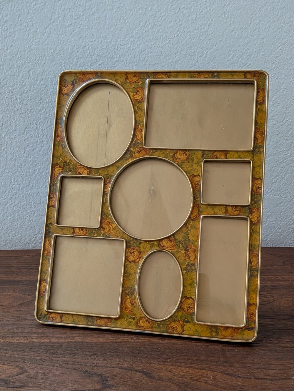 Vtg Bucklers Inc Fifth Ave NY Large Collage 8 Picture Frame Floral Enamel Yellow